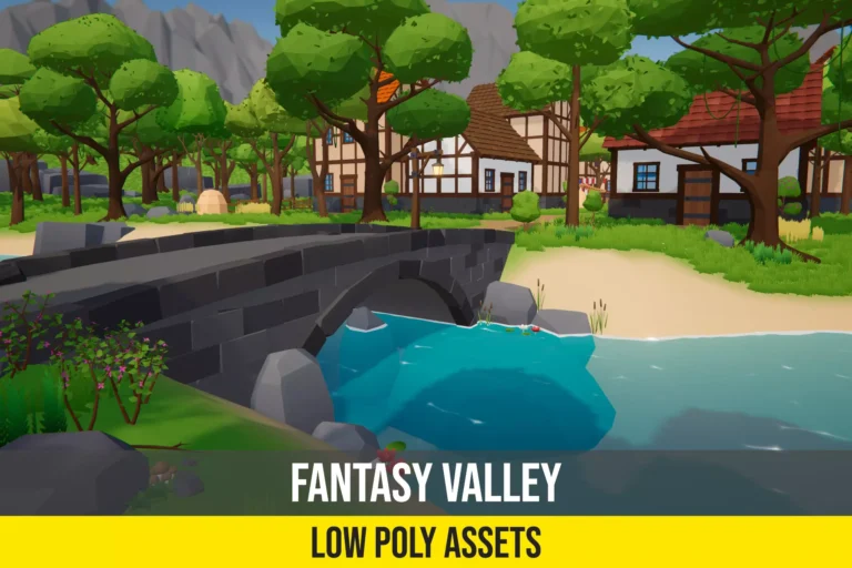 Low Poly Fantasy Valley With Village Asset Free Download